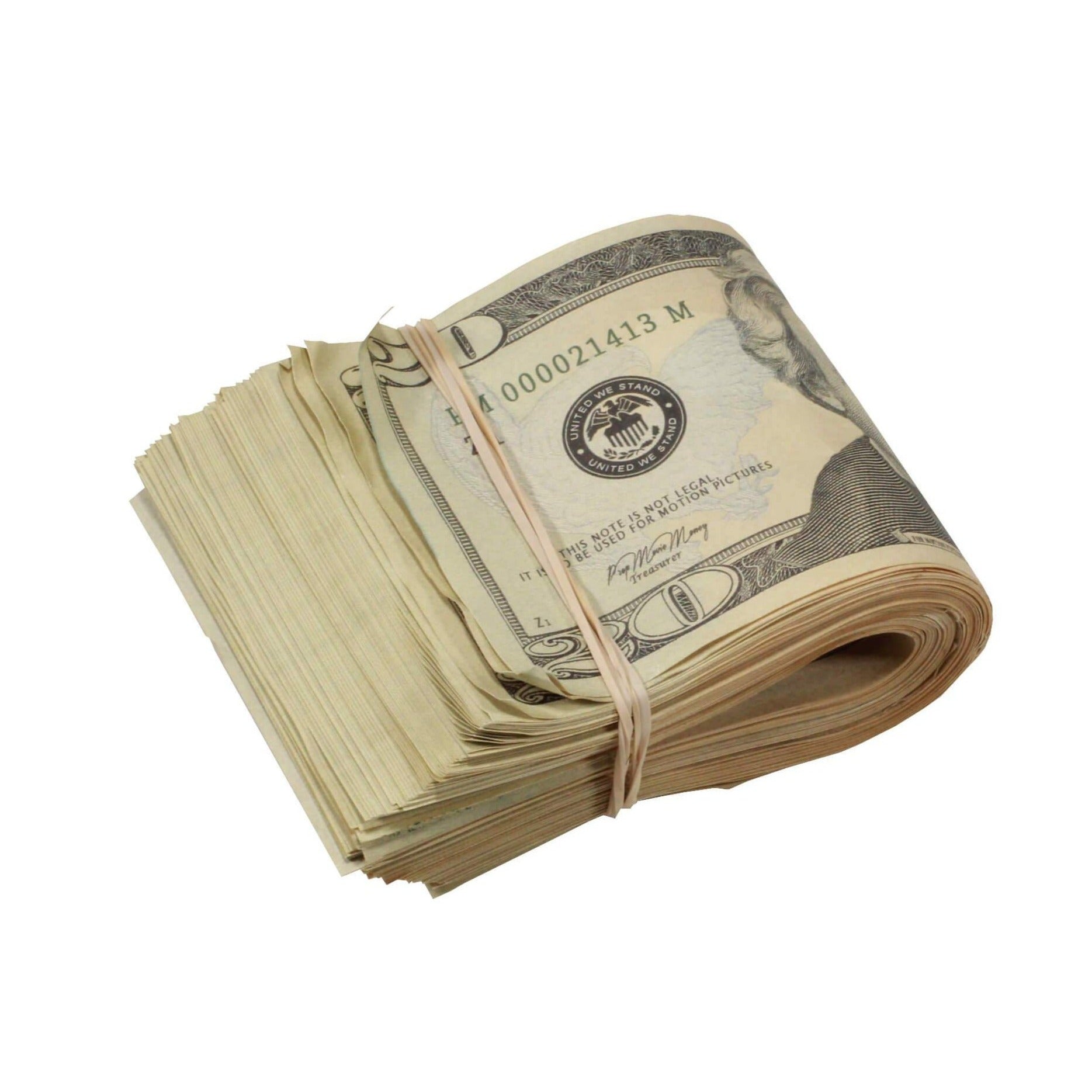New Series $20 Aged $2,000 Full Print Fat Fold - Prop Movie Money