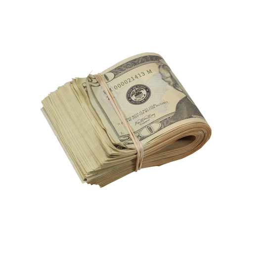 New Series $20,000 Aged Full Print Fold Prop Money Bundle - Prop Movie Money