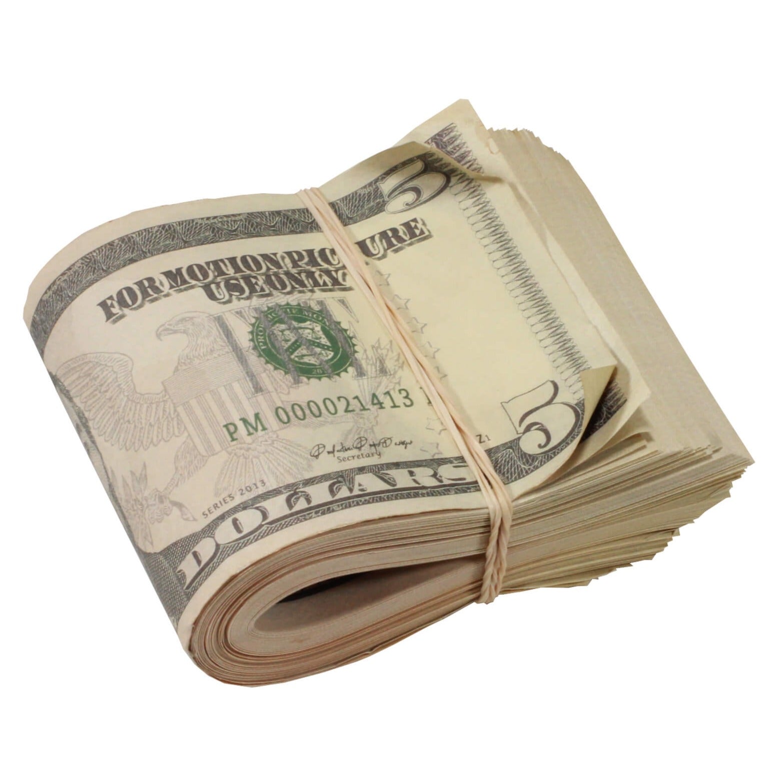 New Series $5 Aged $500 Blank Filler Fat Fold - Prop Movie Money