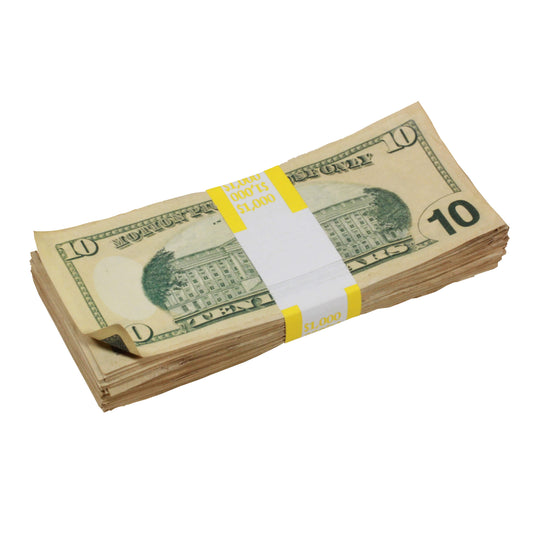 New Series $10s Aged $1,000 Full Print Prop Money Stack - Prop Movie Money