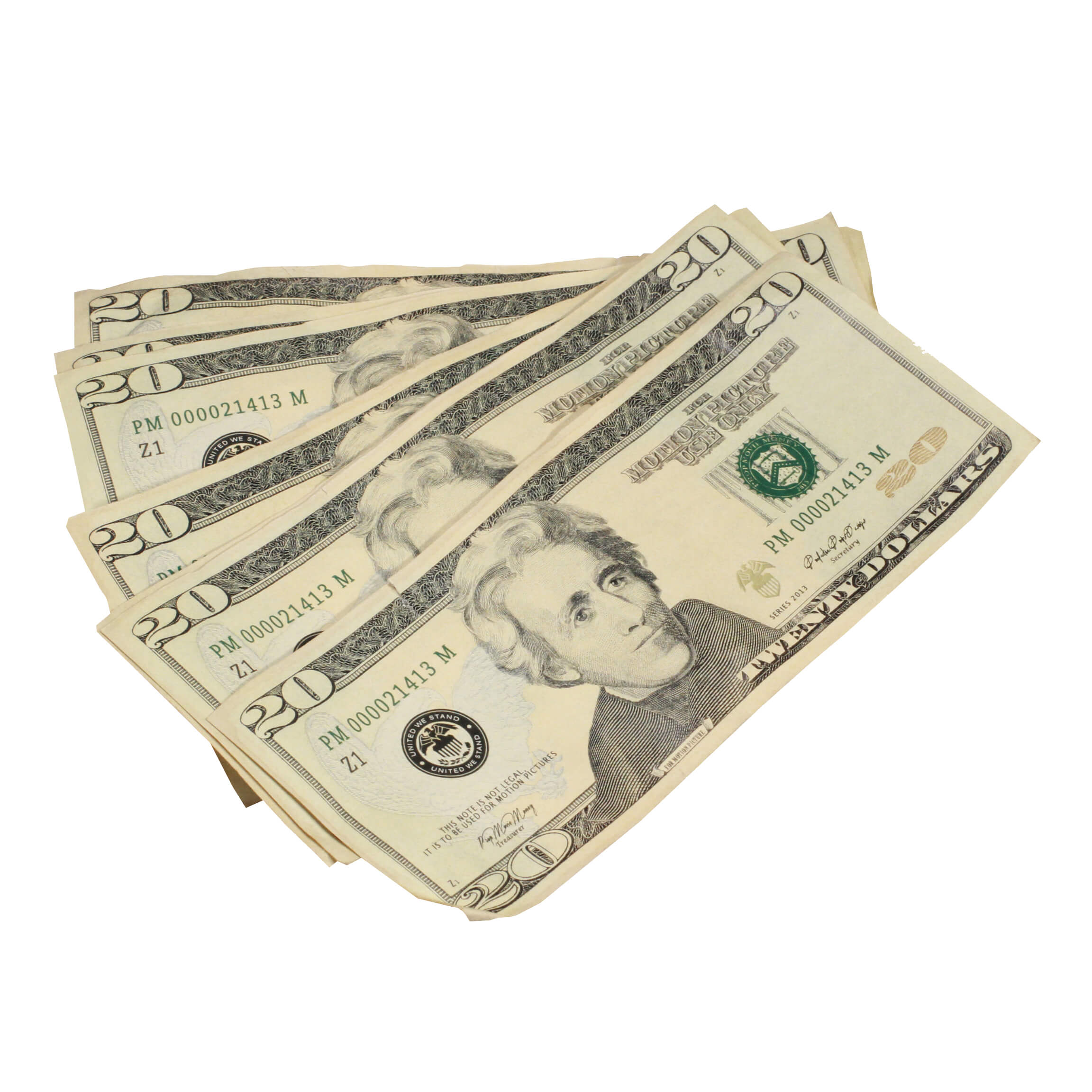New Series $20 Aged $2,000 Full Print Fat Fold - Prop Movie Money