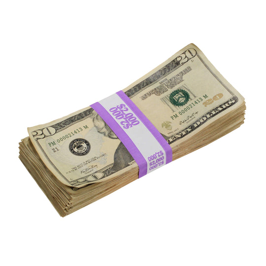 New Series $20's Aged $2,000 Full Print Prop Money Stack - Prop Movie Money