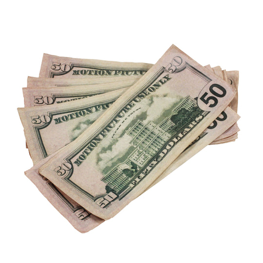 New Series $50's Aged $5,000 Full Print Prop Money Stack - Prop Movie Money