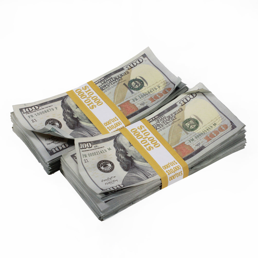 New Style $100s Aged $20,000 Full Print Package - Prop Movie Money