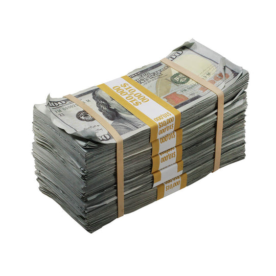 New Series $50,000 Aged Blank Filler Stacks with Money Bag - Prop Movie Money
