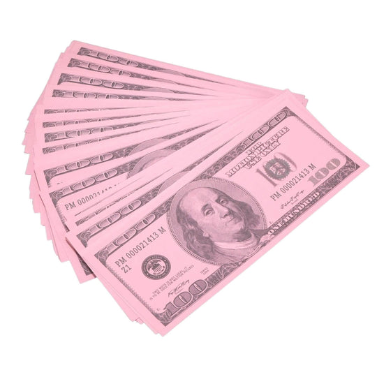 Series 2000 $100 Full Print Pink Money Stack - Prop Movie Money