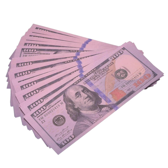 New Series $100 Full Print Purple Money Stack - Prop Movie Money