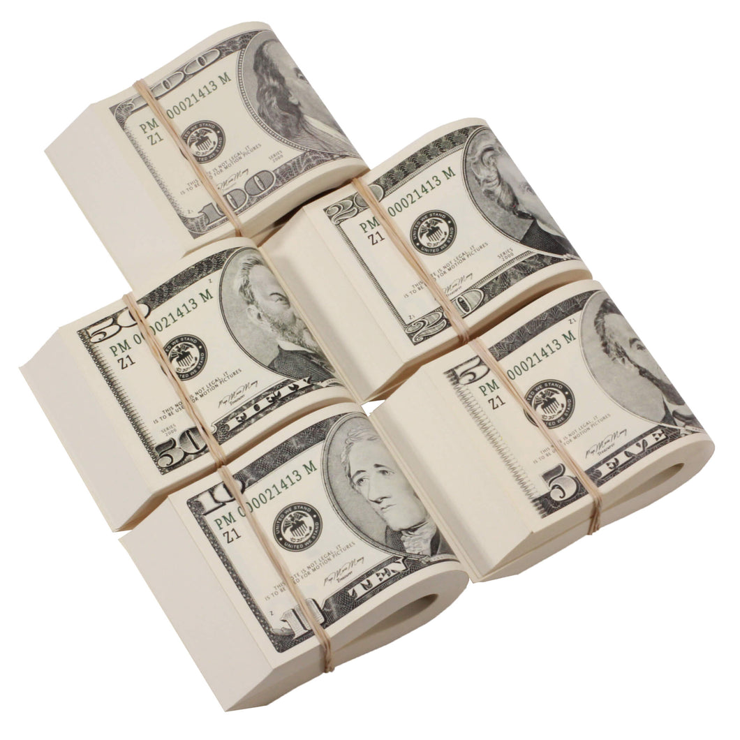 2000 Series Mix $18,500 Full Print Fold Prop Money Bundle - Prop Movie Money