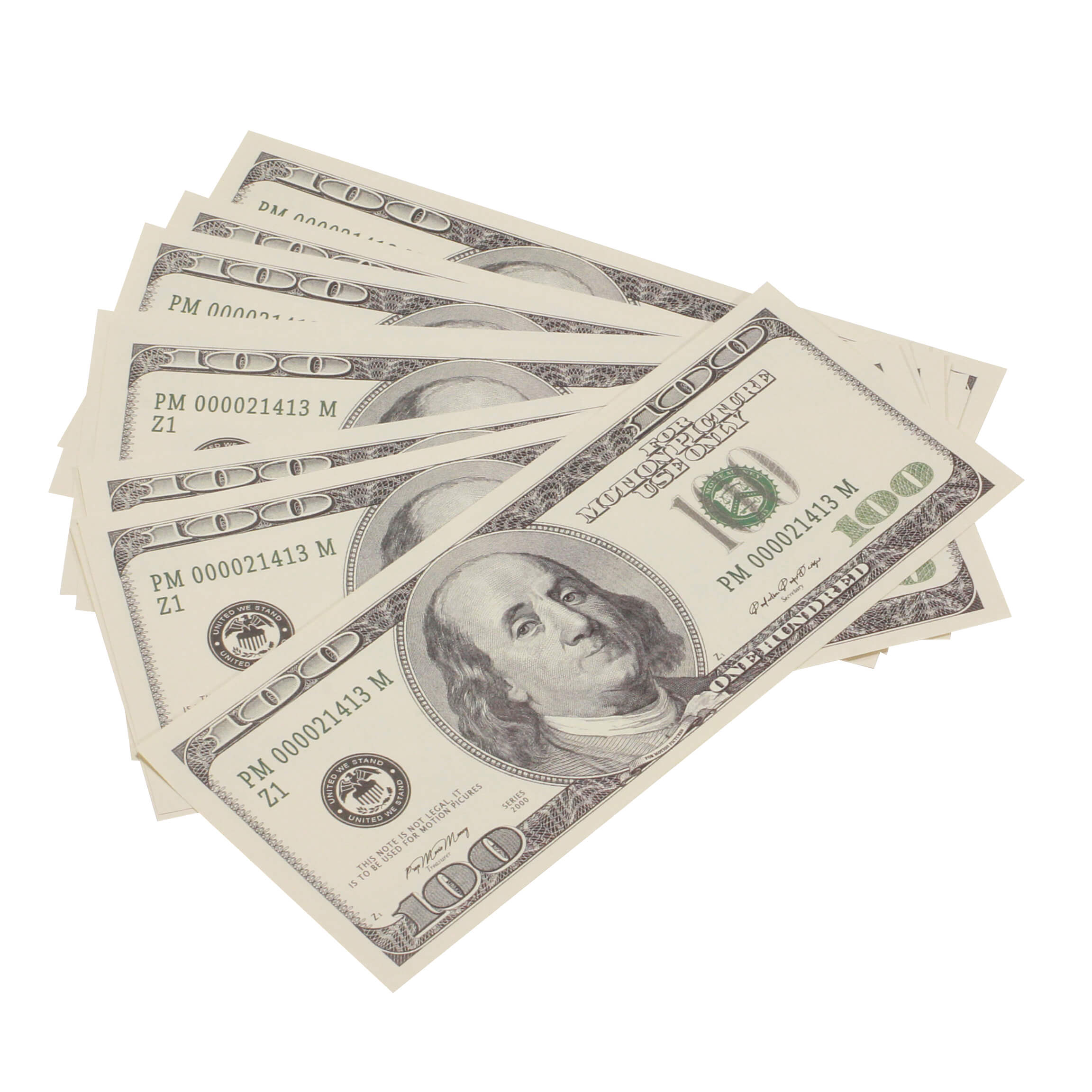 2000 Series $100,000 Full Print Fold Bundle - Prop Movie Money