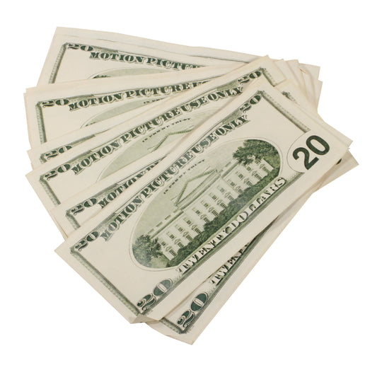 2000 Series $20,000 Aged Full Print Fold Prop Money Bundle - Prop Movie Money