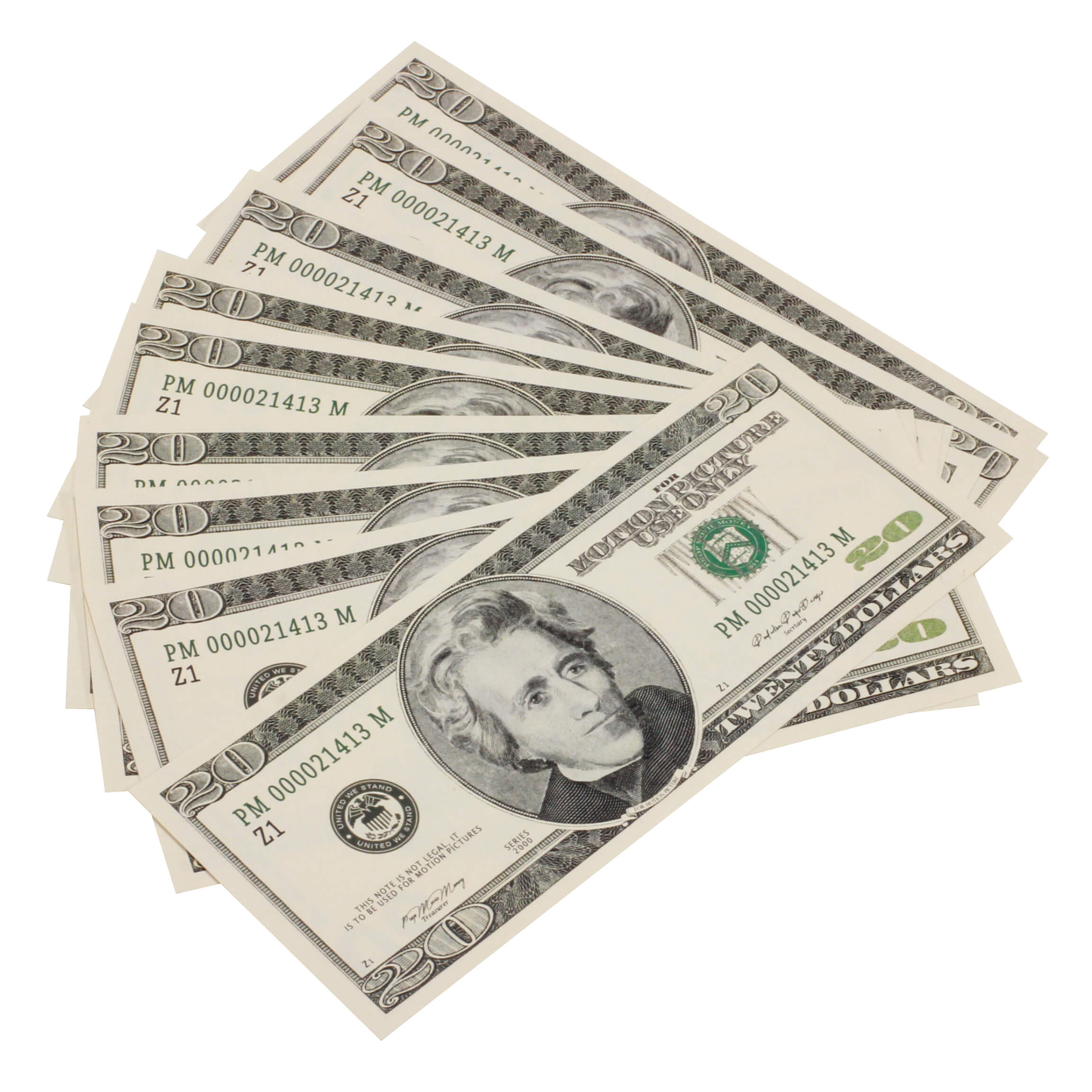 2000 Series $10,000 Full Print Fold Bundle - Prop Movie Money