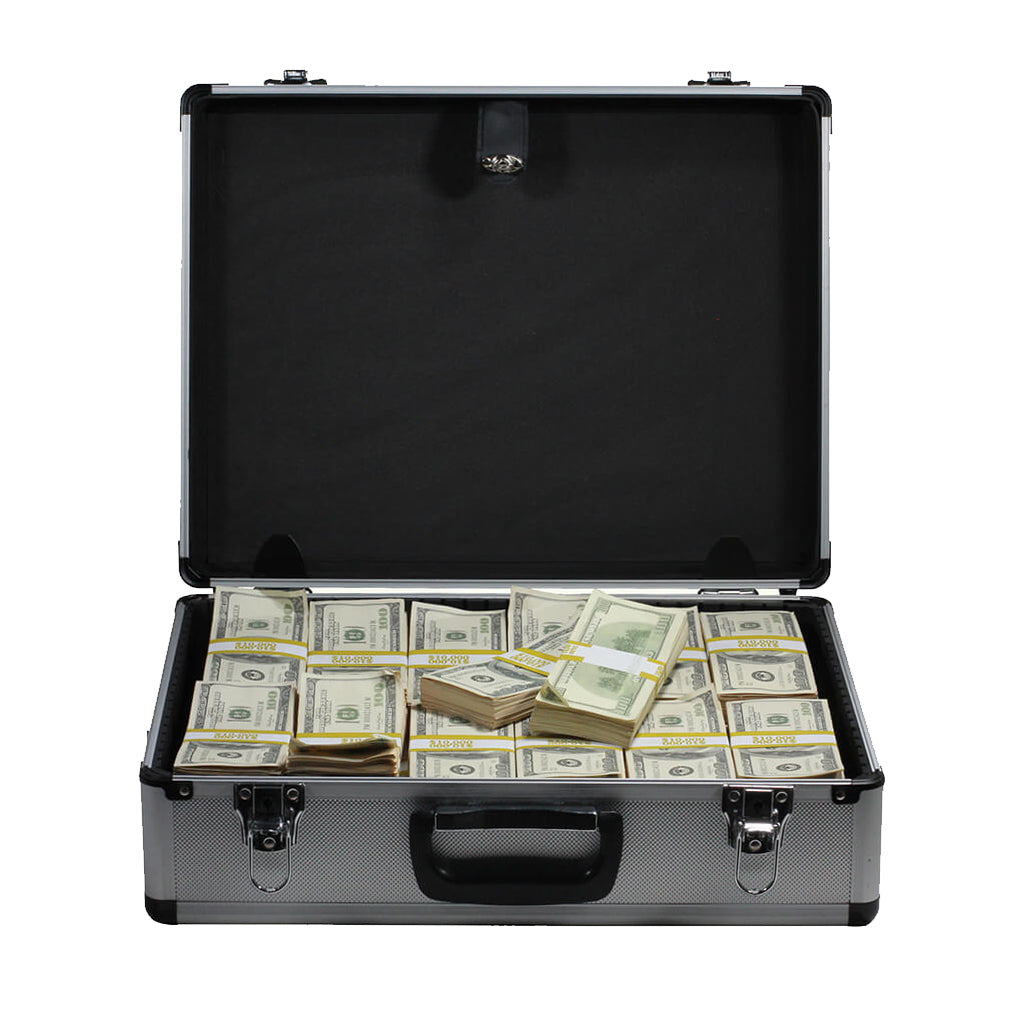 2000 Series $750,000 Aged Blank Filler Stacks with Silver Aluminum Case - Prop Movie Money