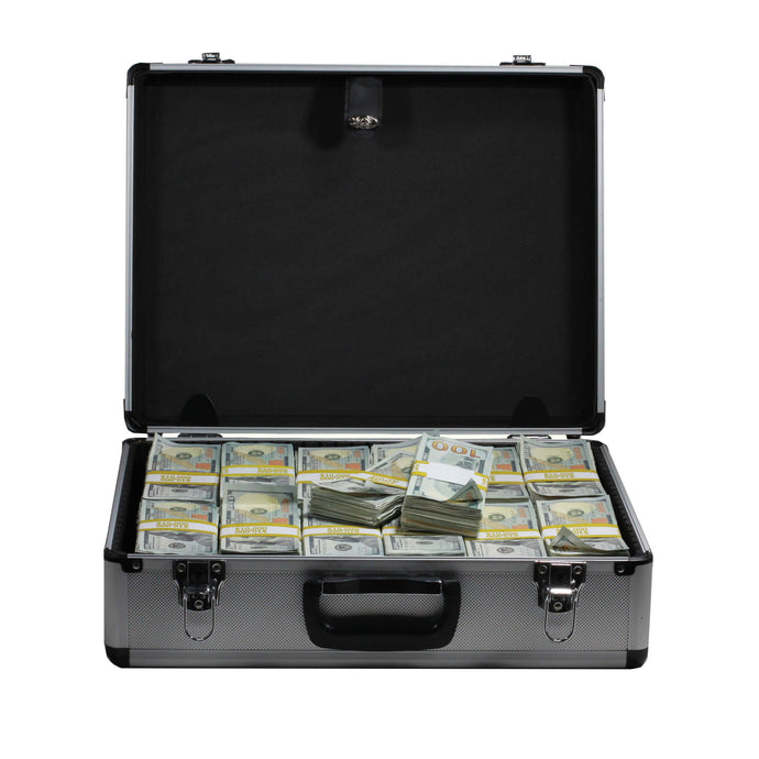 New Series $750,000 Aged Blank Filler Stacks With Silver Aluminum Case - Prop Movie Money