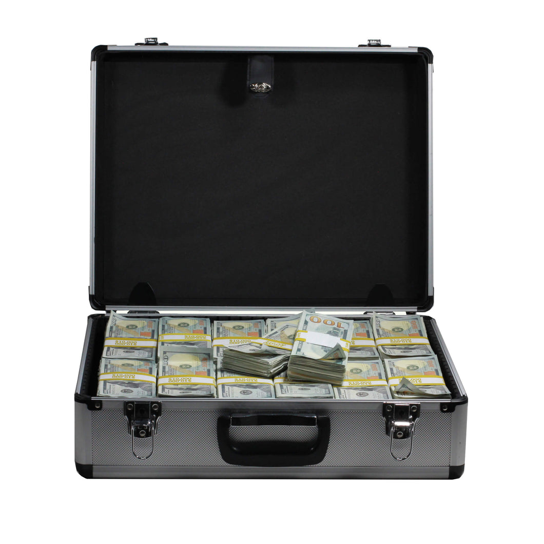 New Series $750,000 Aged Full Print Stacks With Silver Aluminum Case - Prop Movie Money