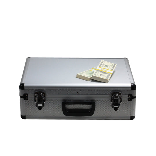 2000 Series $750,000 Aged Blank Filler Stacks with Silver Aluminum Case - Prop Movie Money