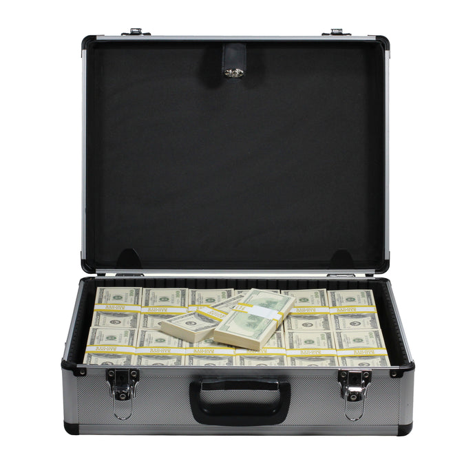 2000 Series $750,000 Full Print Stacks with Silver Aluminum Case - Prop Movie Money