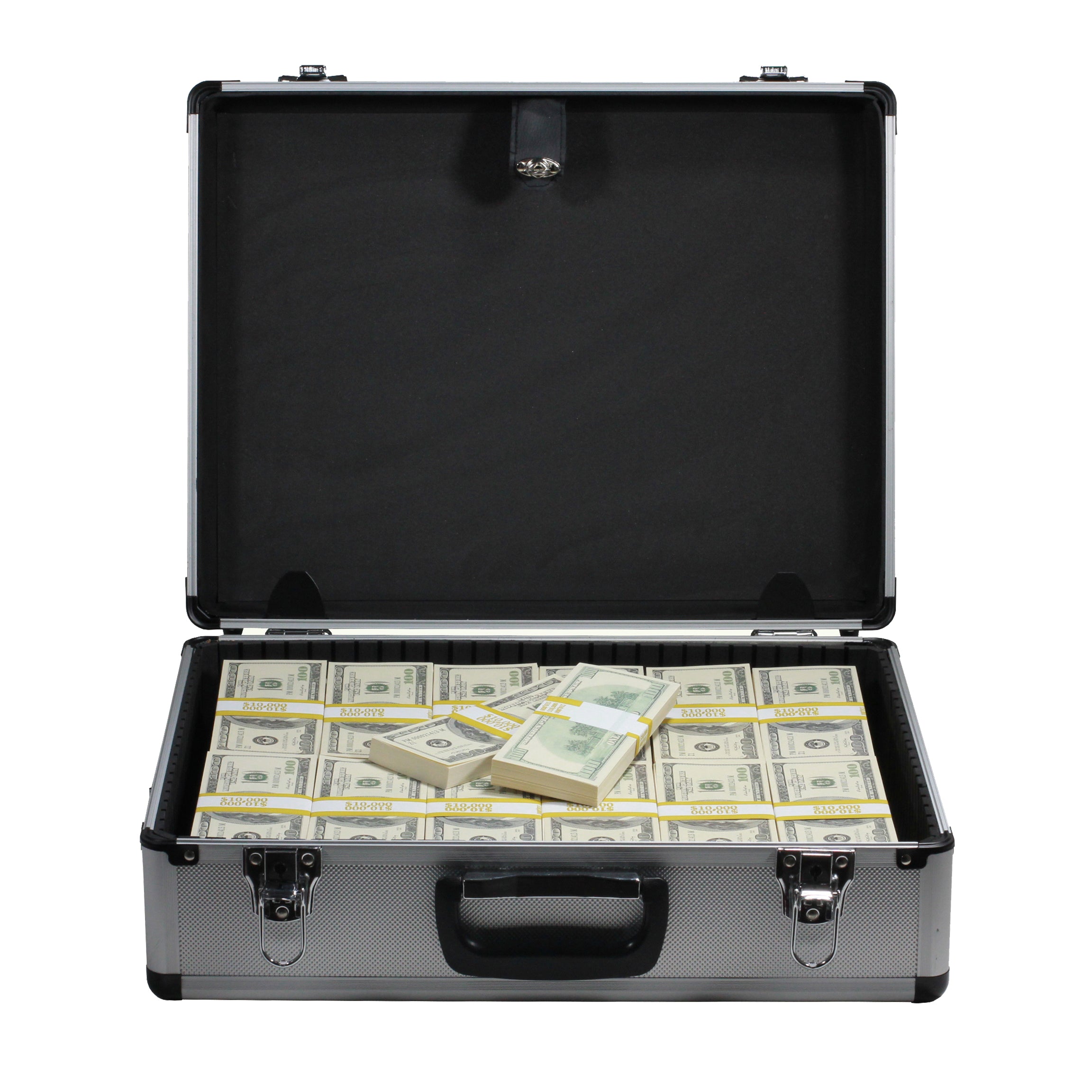 2000 Series $750,000 Blank Filler Stacks with Silver Aluminum Case - Prop Movie Money