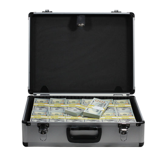 New Series $750,000 Blank Filler Stacks with Silver Aluminum Case - Prop Movie Money