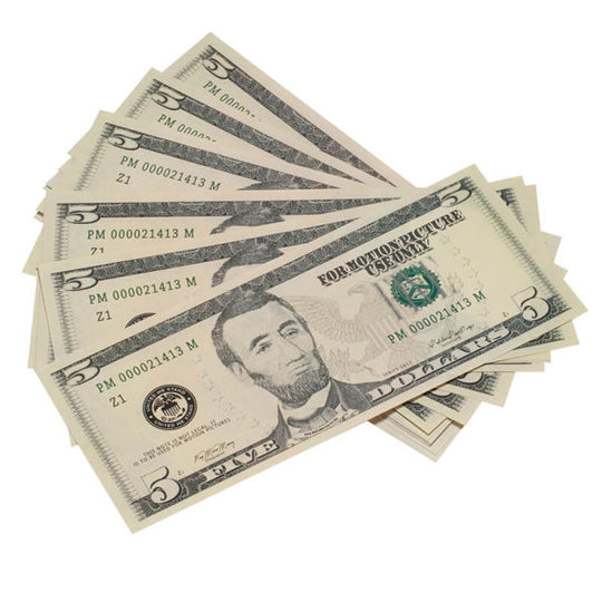 New Style $5 Full Print Prop Money Stack - Prop Movie Money