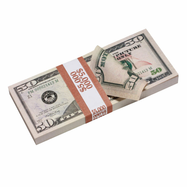 New Style $50 Full Print Prop Money Stack - Prop Movie Money