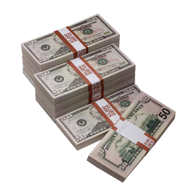 New Style $50's Full Print $50,000 Prop Money Bundle - Prop Movie Money