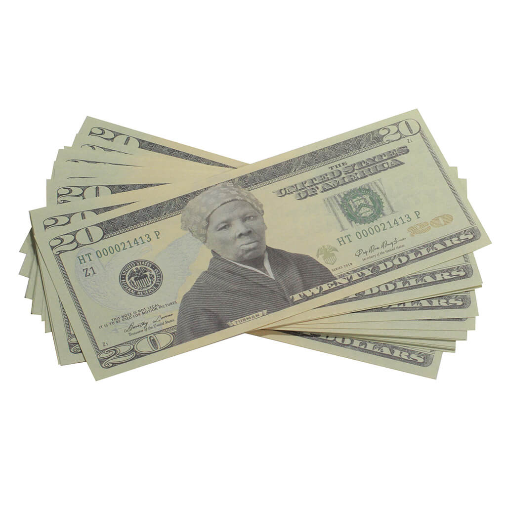 Harriet Tubman $20s x 25 Full Print Commemorative Bills - Prop Movie Money