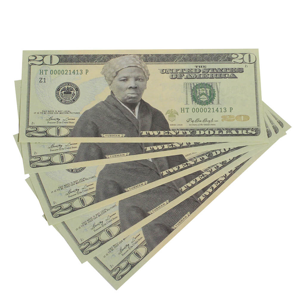 Harriet Tubman $20s x 5 Full Print Commemorative Bills - Prop Movie Money