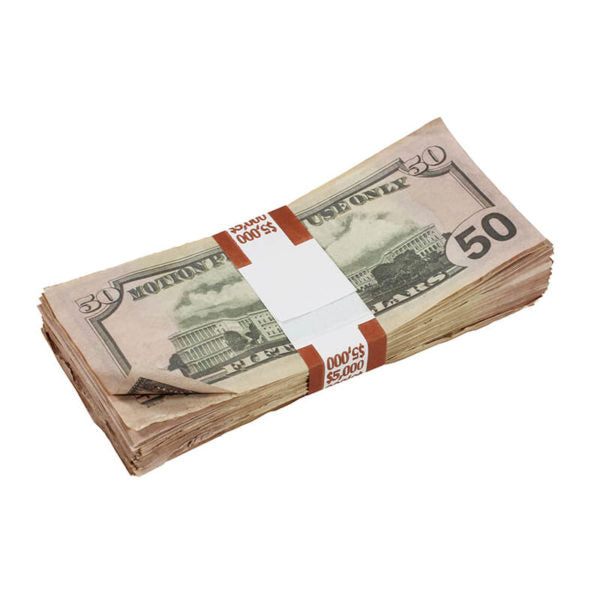New Style $50s Aged $5,000 Blank Filler Stack - Prop Movie Money