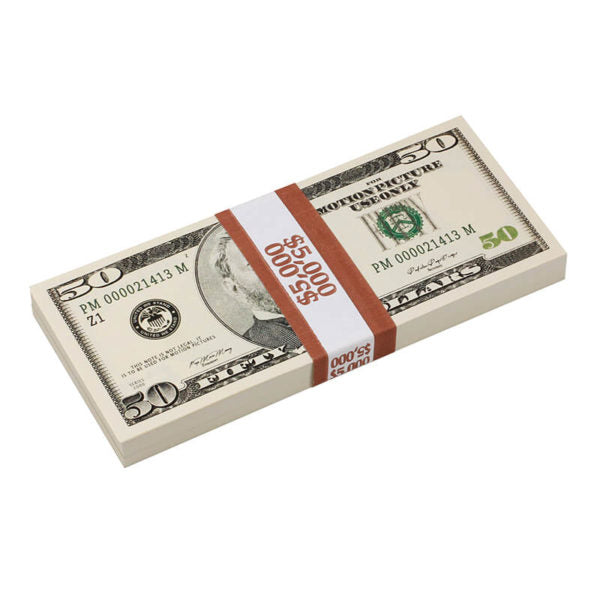 2000 Series $50s Blank Filler $5,000 Prop Money Stack - Prop Movie Money