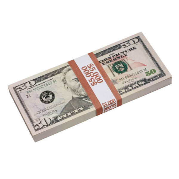 New Style $50s Blank Filler $5,000 Prop Money Stack - Prop Movie Money