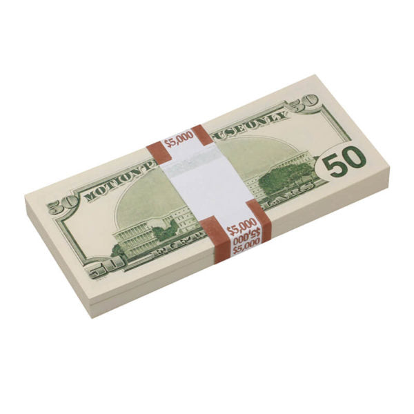 2000 Series $50s Blank Filler $5,000 Prop Money Stack - Prop Movie Money