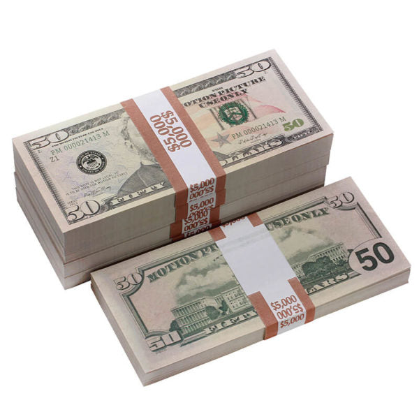 New Style $50s Full Print $25,000 Prop Money Package - Prop Movie Money