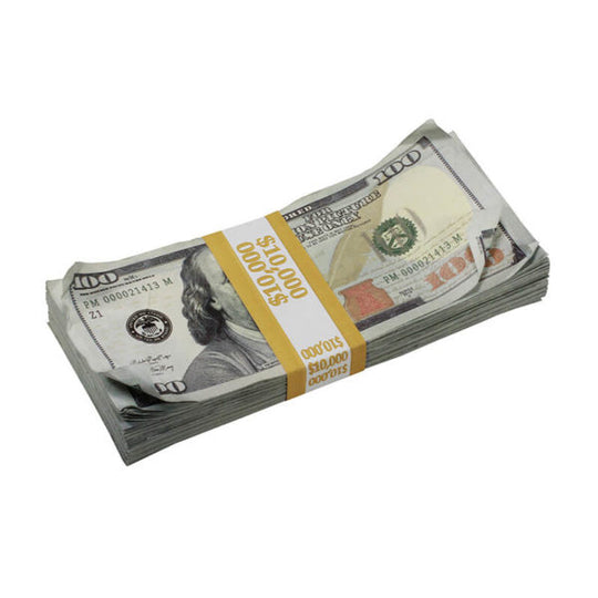 New Series $100s Aged $10,000 Full Print Prop Money Stack - Prop Movie Money