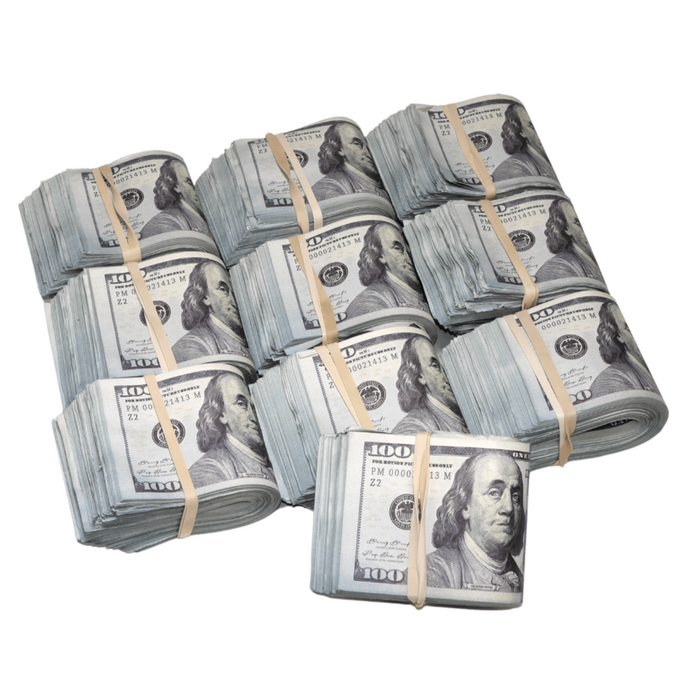 New Series $100,000 Aged Blank Filler Fat Fold Bundle - Prop Movie Money