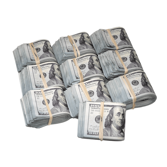 New Series $100,000 Aged Full Print Fold Prop Money Bundle - Prop Movie Money