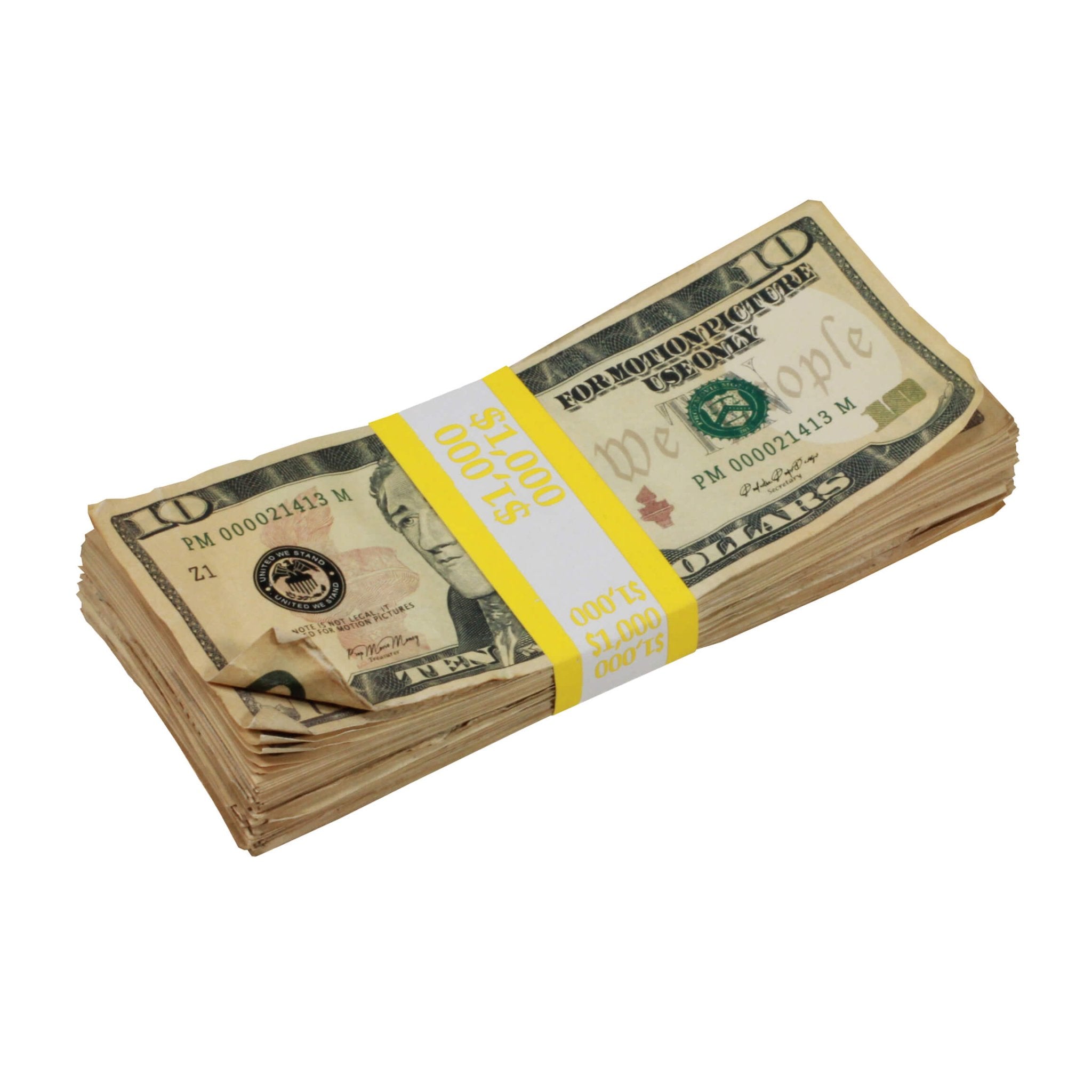 New Series $10s Aged $1,000 Full Print Prop Money Stack - Prop Movie Money