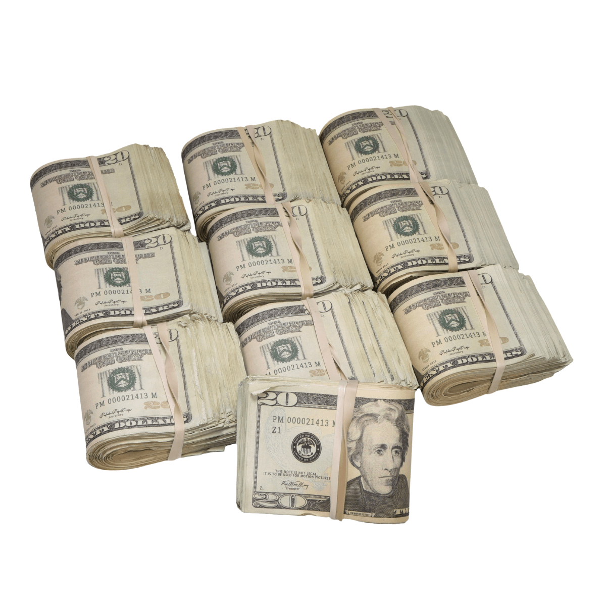 New Series $20,000 Aged Full Print Fold Prop Money Bundle - Prop Movie Money
