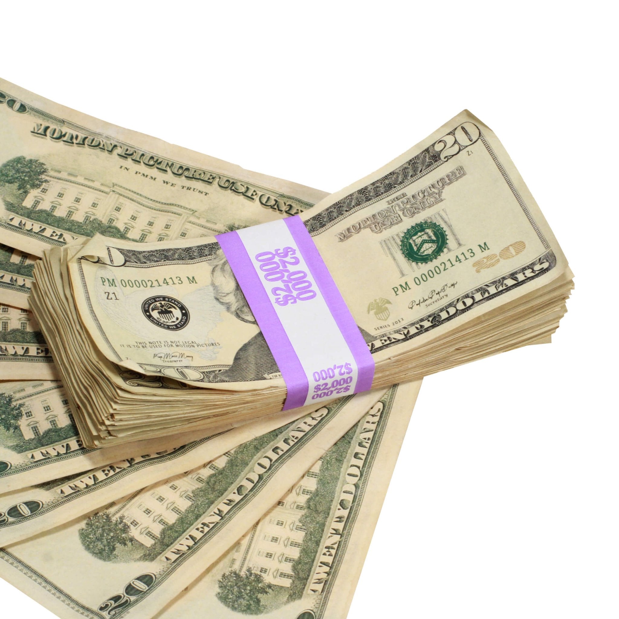 New Series $20's Aged $2,000 Full Print Prop Money Stack - Prop Movie Money