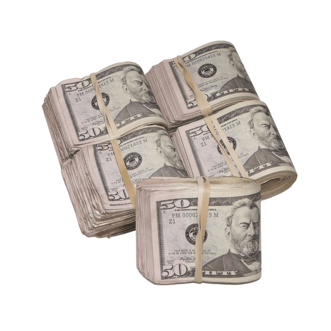 New Series $25,000 Aged Full Print Fold Prop Money Bundle - Prop Movie Money