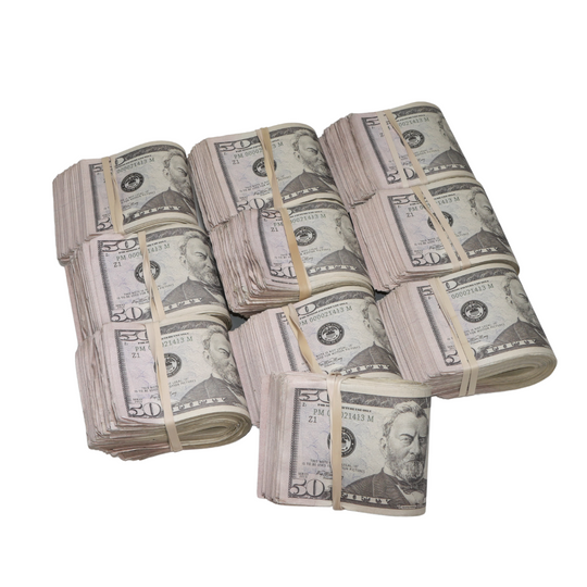 New Series $50,000 Aged Full Print Fold Prop Money Bundle - Prop Movie Money