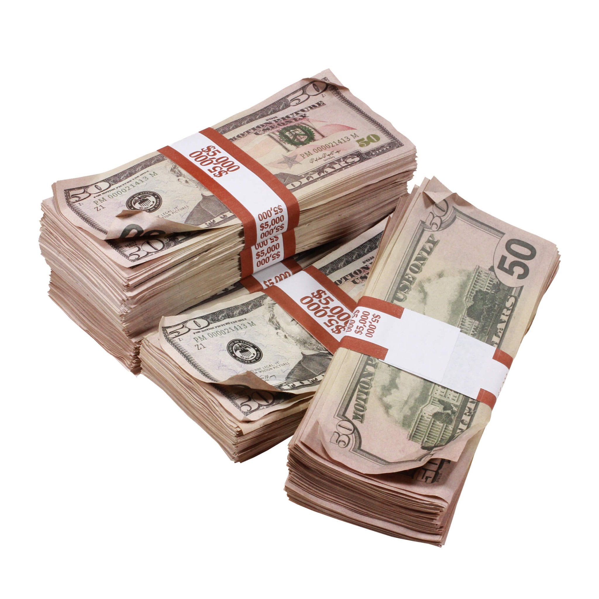 New Series $50's Aged $25,000 Full Print Prop Money Bundle - Prop Movie Money