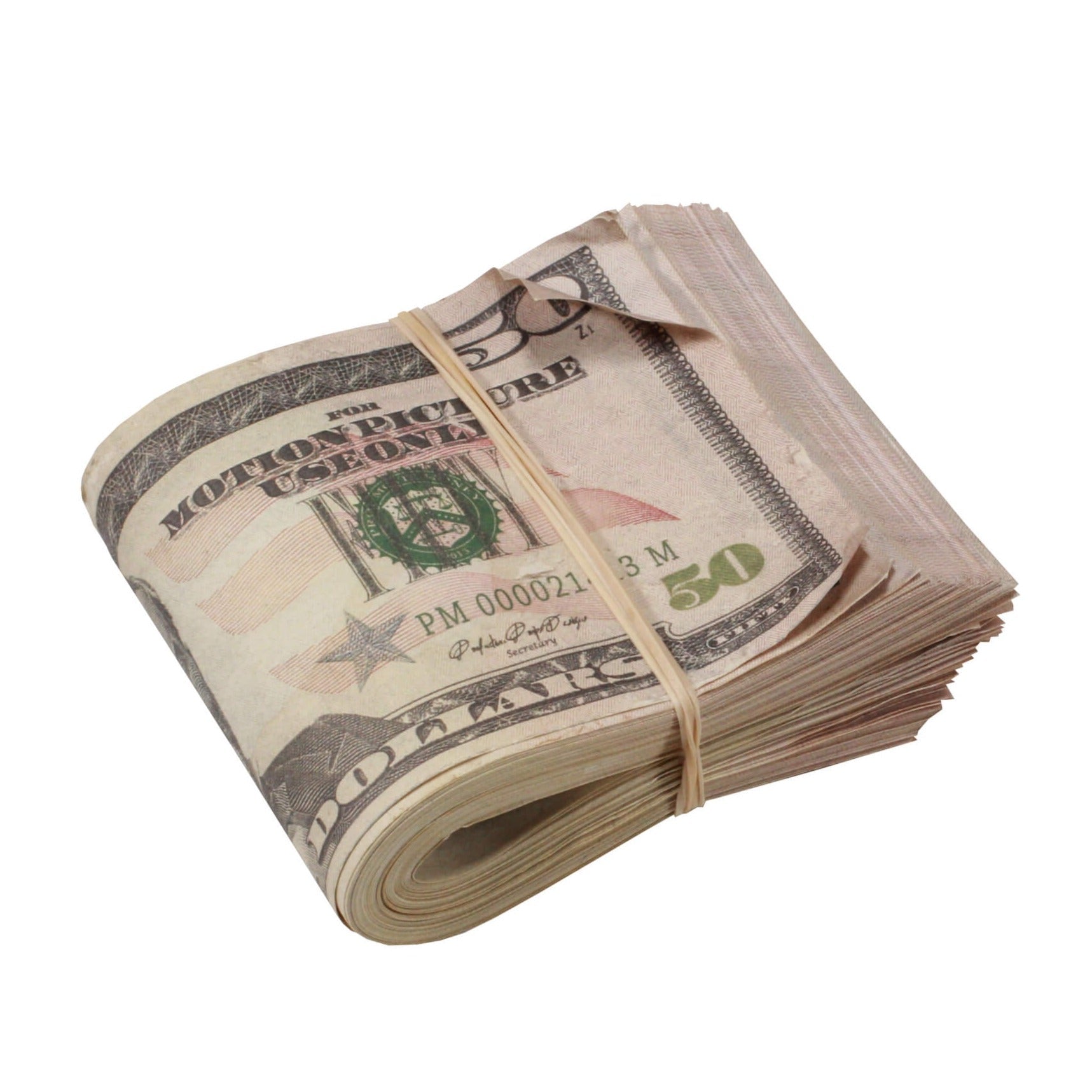 New Series $50s Aged $5,000 Blank Filler Fat Fold - Prop Movie Money