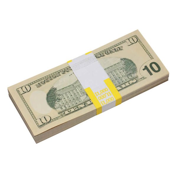 New Style $10s Blank Filler $1,000 Prop Money Stack - Prop Movie Money
