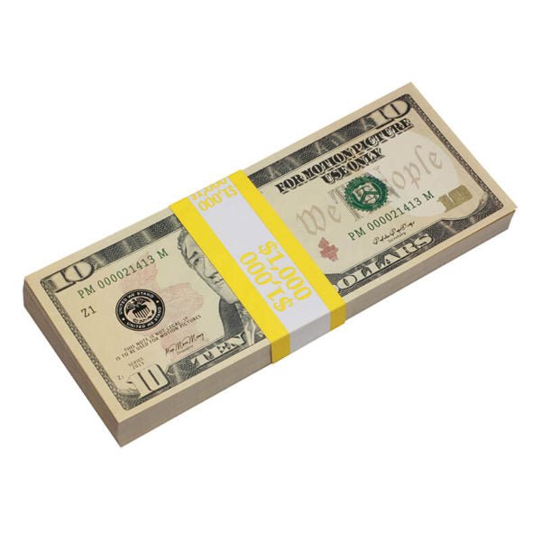 New Style $10s Blank Filler $1,000 Prop Money Stack - Prop Movie Money