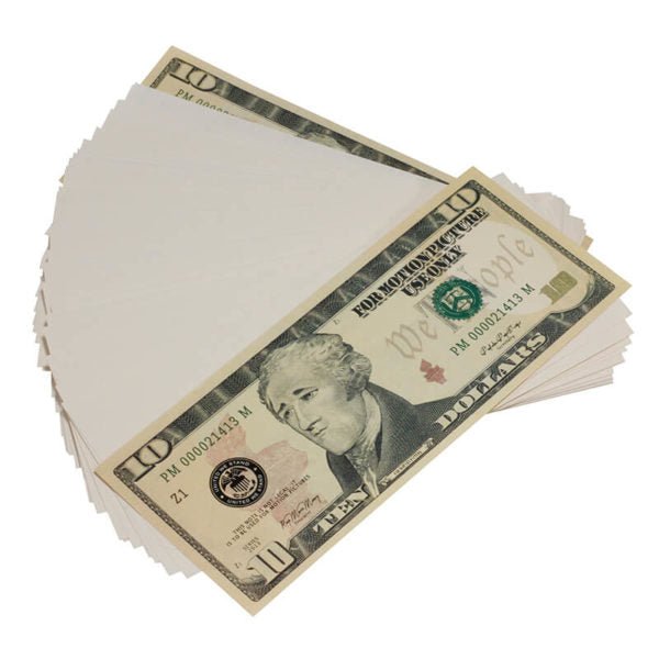 New Style $10s Blank Filler $1,000 Prop Money Stack - Prop Movie Money