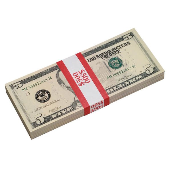 New Style $5 Full Print Prop Money Stack - Prop Movie Money