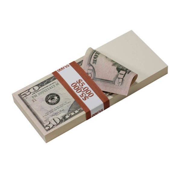 New Style $50s Blank Filler $5,000 Prop Money Stack - Prop Movie Money