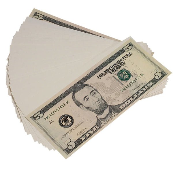New Style $5s Blank Filler $500 Prop Money Stack - Prop Movie Money