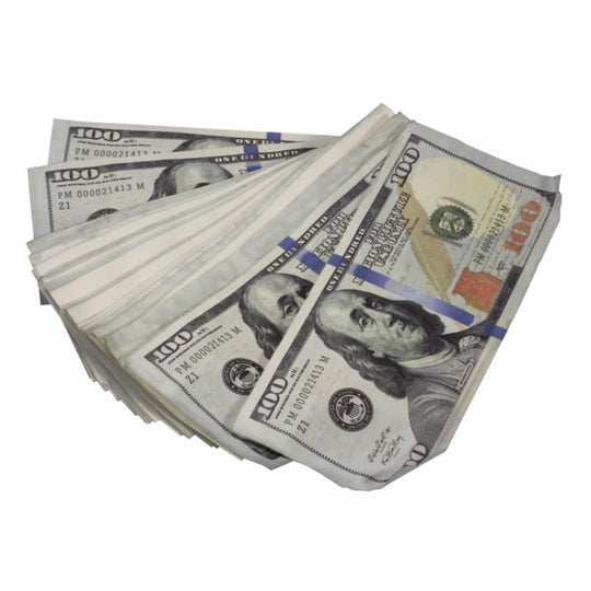 New Series $100s Aged $50,000 Blank Filler Prop Money Package - Prop Movie Money