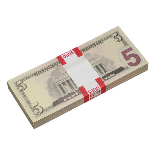 New Style $5s Blank Filler $500 Prop Money Stack - Prop Movie Money